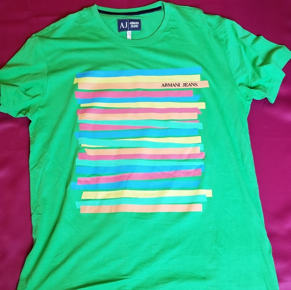 Armani Jeans Green Striped T Shirt